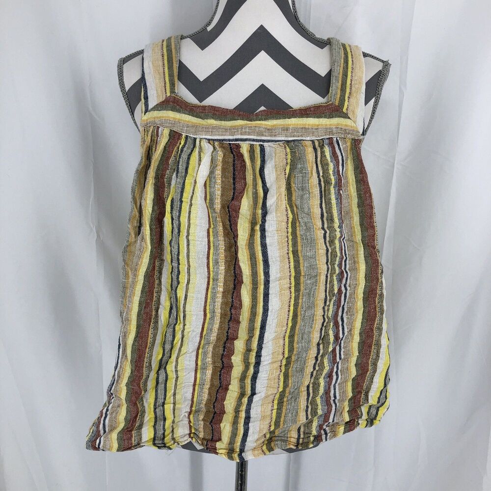 Cato C. Est. 1946 Yellow Brown Striped Linen Tank Top Sleeveless Blouse 26/28W